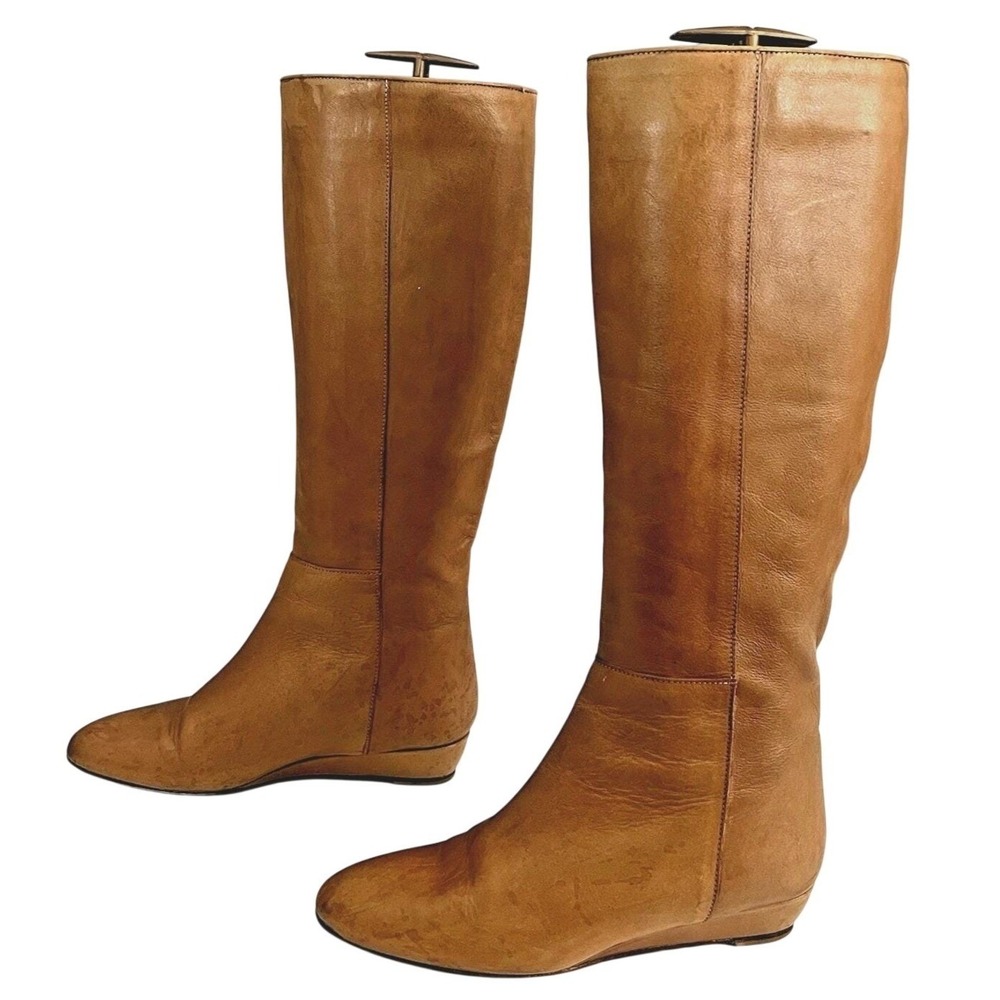 Loeffler Randall Matilde Women's Leather Boots Made Italy Wedge Tan Riding 6.5‎